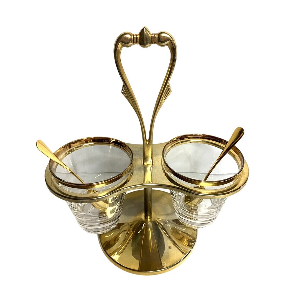 MCM Hollywood Regency Gold Tone Jam Sauce Caddy Retro Cocktail Party Barware